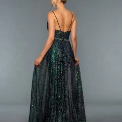 Stella Couture 21030 Long Multi Fitted Formal Dress Over Skirt V Neck Prom Pageant