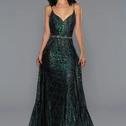 In Stock Stella Couture 21030 Long Multi Fitted Formal Dress Over Skirt V Neck Prom Pageant Size 6, 14