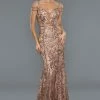 Stella Couture 21044 Long Fitted Off The Shoulder Glitter Shimmer Formal Dress