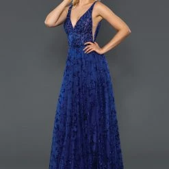 Stella Couture 21056 Long A Line Glitter Embellished V Neck Prom Dress Formal Gown