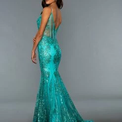 In Stock Stella Couture 21066 Size 10 Emerald Long Sheer Mermaid Shimmer Prom Dress Pageant Gown