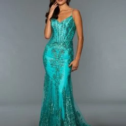 In Stock Stella Couture 21066 Size 10 Emerald Long Sheer Mermaid Shimmer Prom Dress Pageant Gown