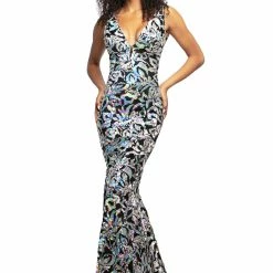 In Stock Johnathan Kayne 2106 Size 0, 2, 4, 12, 16, 18 Velvet Sequin Mermaid Prom Dress Pageant Gown Aqua Multi Mermaid Dresses
