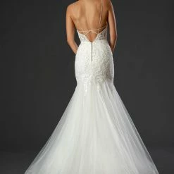 In Stock Mermaid Dresses Stella Couture 21075 Mermaid Shimmer Wedding Dress Size 8 Sheer Lace Fitted Bridal Gown