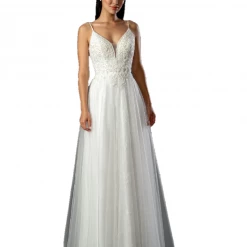 In Stock Ballgown Dresses Stella Couture 21084 Size 20 Long Lace V Neckline A Line Wedding Dress Bridal Gown