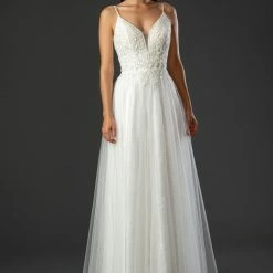 In Stock Ballgown Dresses Stella Couture 21084 Size 20 Long Lace V Neckline A Line Wedding Dress Bridal Gown