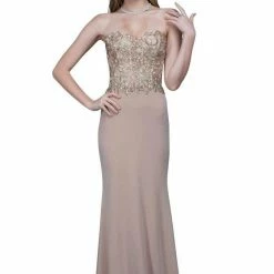 In Stock Nina Canacci 2117 Size 8 Long Fitted Sheer Corset Lace Formal Dress Strapless