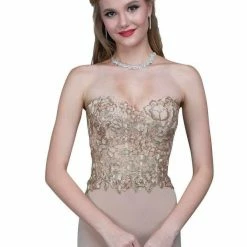 In Stock Nina Canacci 2117 Size 8 Long Fitted Sheer Corset Lace Formal Dress Strapless