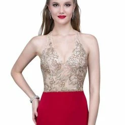 In Stock Nina Canacci 2130 Size 4 Fitted Halter Lace Prom Dress Formal Gown Red/Gold, Navy/Gold Backless Dresses 10 In Stock Nina Canacci 2130 Size 4 Fitted Halter Lace Prom Dress Formal Gown Red/Gold, Navy/Gold Backless Dresses