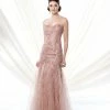 In Stock Mermaid Dresses Mon Cheri 214D57 Size 6 Long Blush Feather Fit Flare Dress Pageant Mother Of