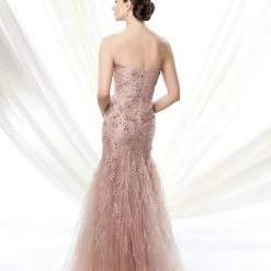 In Stock Mermaid Dresses Mon Cheri 214D57 Size 6 Long Blush Feather Fit Flare Dress Pageant Mother Of