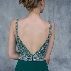 In Stock Nina Canacci 2166 Size 8 Long Fitted Embellished Prom Dress Sheer High Neckline