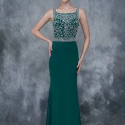 In Stock Nina Canacci 2166 Size 10 Long Fitted Sheer Embellished Prom Dress Formal Gown