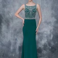 In Stock Nina Canacci 2166 Size 8 Long Fitted Embellished Prom Dress Sheer High Neckline