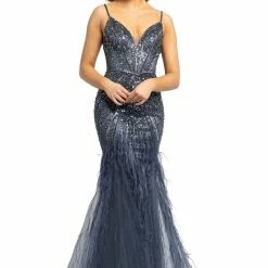 Johnathan Kayne 2173 Feather Embellished Mermaid Prom Dress Pageant Dress Cape Long
