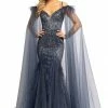 Johnathan Kayne 2173 Feather Embellished Mermaid Prom Dress Pageant Dress Cape Long