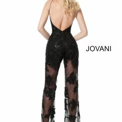Jovani Bridal Jovani 59225 Sheer Sequin Embellished Lace Jumpsuit Formal Long Body Suit Jumpsuits & Rompers