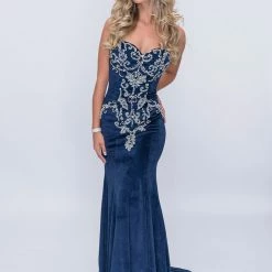 In Stock Nina Canacci 2185 Navy Sizes 2, 8 Prom Suede Dress Pageant Gown Mermaid Dresses