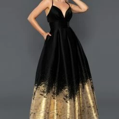 Stella Couture 22035 Long Metallic A Line Ombre Ballgown Dress Pockets Prom Formal