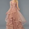 Ballgown Dresses Stella Couture 22042 Long A Line Ruffle Shimmer Skirt Prom Dress Lace Bodice Formal Gown