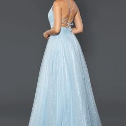 Stella Couture 22052 Long A Line Glitter Shimmer Prom Dress V Neck Formal Gown