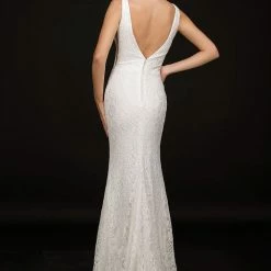 Nina Canacci 2229 Ivory Long Fitted Lace Formal Wedding Dress V Neck Bridal Gown