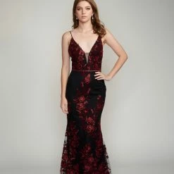 In Stock Backless Dresses Nina Canacci 2240 Long Fitted Mermaid Prom Dress Pageant Gown Floral Lace Size 6 Burgundy