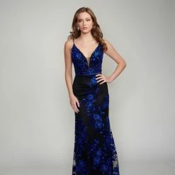 In Stock Nina Canacci 2240 Royal Mermaid Prom Dress Pageant Gown Floral Lace Dress Size 10