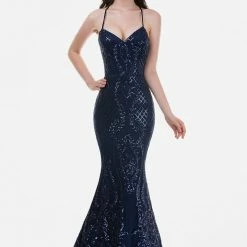 Discontinued Corset Dresses Nina Canacci 2242 Long Sequin V Neck Fitted Mermaid Prom Dress Wedding Evening