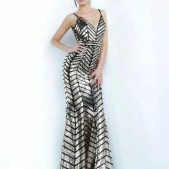 In Stock Jovani 2244 Size 8 Long Sequin Prom Dress Embellished V Neck Gown