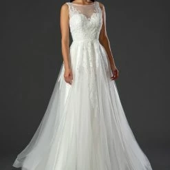 In Stock Ballgown Dresses Stella Couture 22502 Size 10 High Neckline A Line Ballgown Wedding Dress Shimmer Bridal