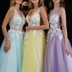 In Stock Nina Canacci 2256 Size 4 Pink Sheer Floral Prom Dress Applique Tulle Ballgown V Neck