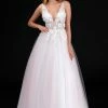 In Stock Nina Canacci 2256 Size 4 Pink Sheer Floral Prom Dress Applique Tulle Ballgown V Neck