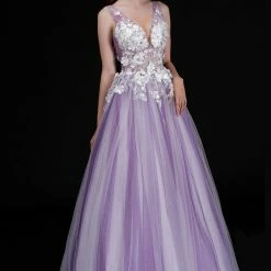In Stock Nina Canacci 2256 Size 4 Pink Sheer Floral Prom Dress Applique Tulle Ballgown V Neck