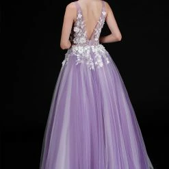 In Stock Nina Canacci 2256 Size 4 Pink Sheer Floral Prom Dress Applique Tulle Ballgown V Neck