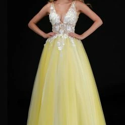 In Stock Nina Canacci 2256 Size 4 Pink Sheer Floral Prom Dress Applique Tulle Ballgown V Neck