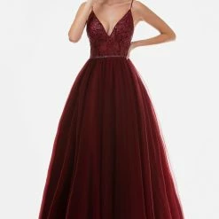 Discontinued Nina Canacci 2260 Sheer Embellished Lace Ballgown Prom Dress Evening Gown 2020