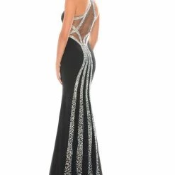 In Stock Precious Formals 23007 Black Size 8 Prom Dress Pageant Gown Sheer Illusion Train Backless Dresses