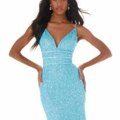 Ashleylauren Sequin Dresses Ashley Lauren 4407 Black Cocktail Dress Sequins V Neckline Homecoming Dress