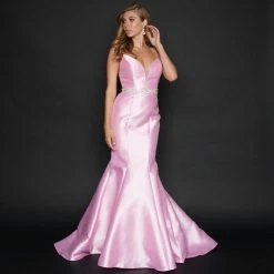 In Stock Nina Canacci 2318 Long Mermaid Prom Dress Pageant Gown Mikado Satin