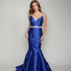 In Stock Nina Canacci 2318 Long Mermaid Prom Dress Pageant Gown Mikado Satin