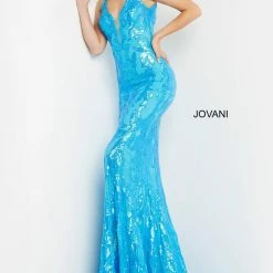 In Stock Jovani 3263 Size 12 Green Multi Long Fitted Mermaid Sequin Prom Dress Pageant Gown V Back