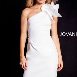 Jovani 23886 One Shoulder Ruffle Three Quarter Length Short Dress