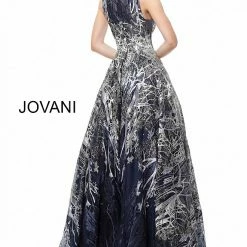 Discontinued Jovani 2399 Navy Embellished Sleeveless Prom Dress Ball Gown High Neckline