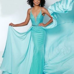 In Stock Johnathan Kayne 2400 Size 0 Long Velvet Crystal Formal Dress V Neck Overskirt Prom Pageant