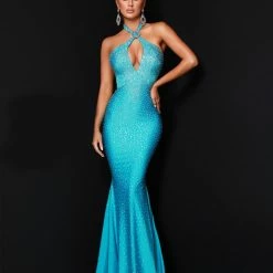 Johnathan Kayne 2401 Fitted Halter Prom Dress Embellished Keyhole
