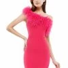 Colors 2404 Short Fitted Crepe One Shoulder Feather Interview Dress Cocktail Prom