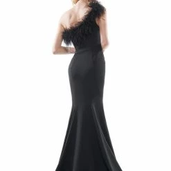 In Stock Colors Dress 2405 Size 6 Fitted One Shoulder Feather Embellished Prom Dress Slit Gown