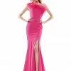 Colors Dress 2405 Fitted One Shoulder Feather Embellished Prom Dress Slit Gown