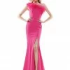 In Stock Colors Dress 2405 Size 12 Fitted One Shoulder Feather Embellished Prom Dress Slit Gown